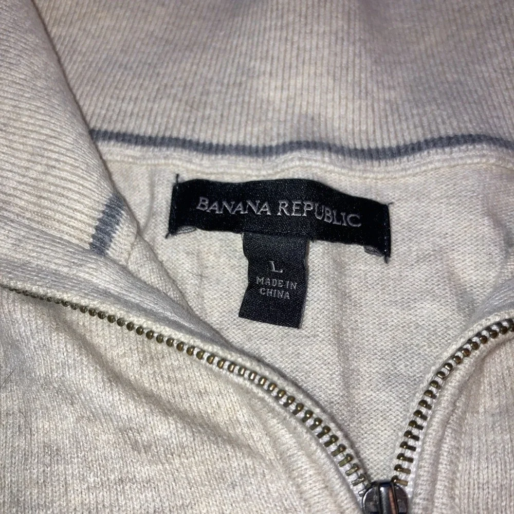 Banana Republic‎ Mens 1/4 Zip Long Sleeve Knit Sweatshirt Beige Size L Preppy